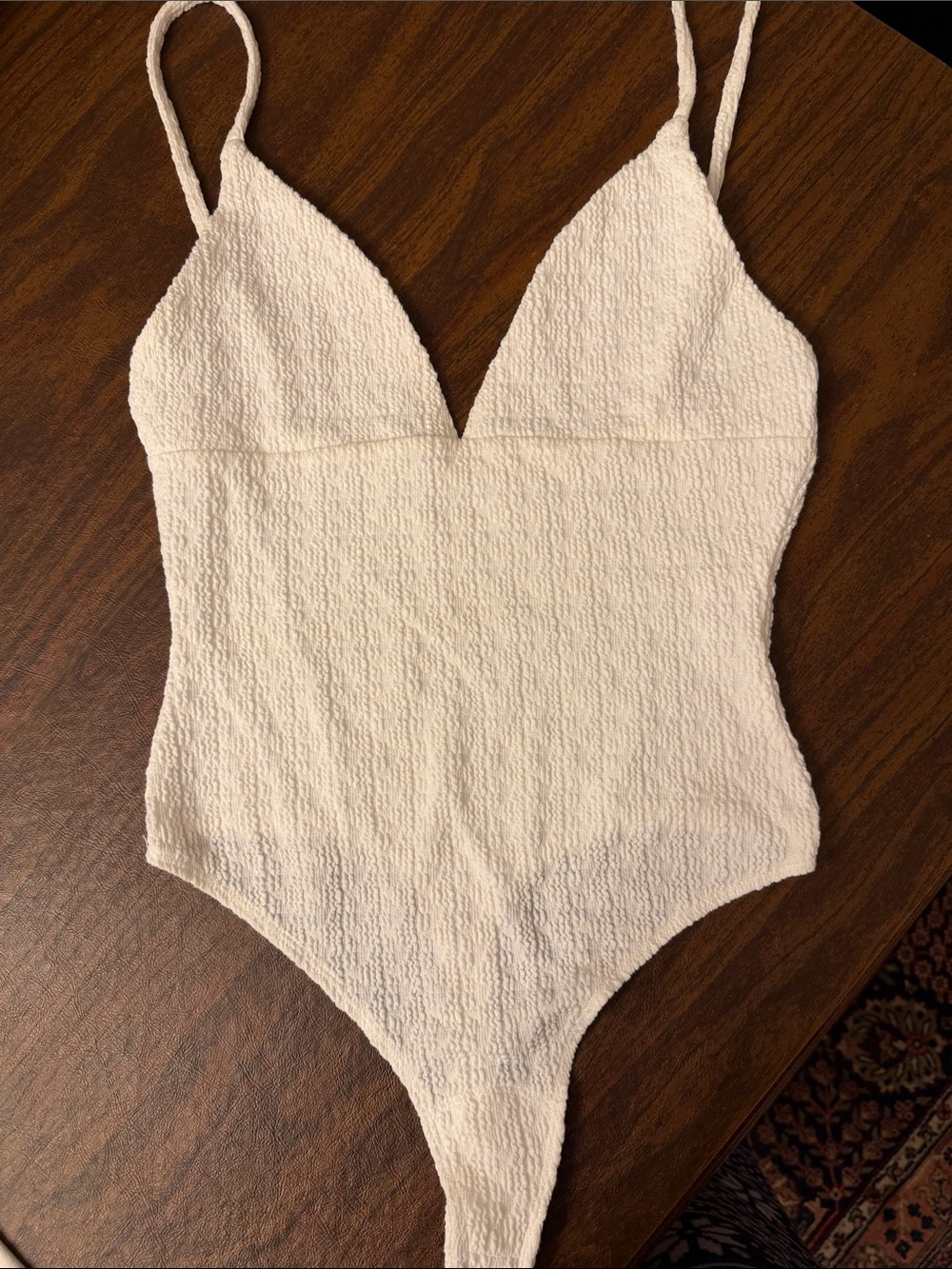 Lovers + Friends Cream Textured V-Neck Bodysuit